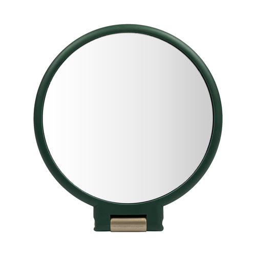 Double-sided handheld mirror shown in use