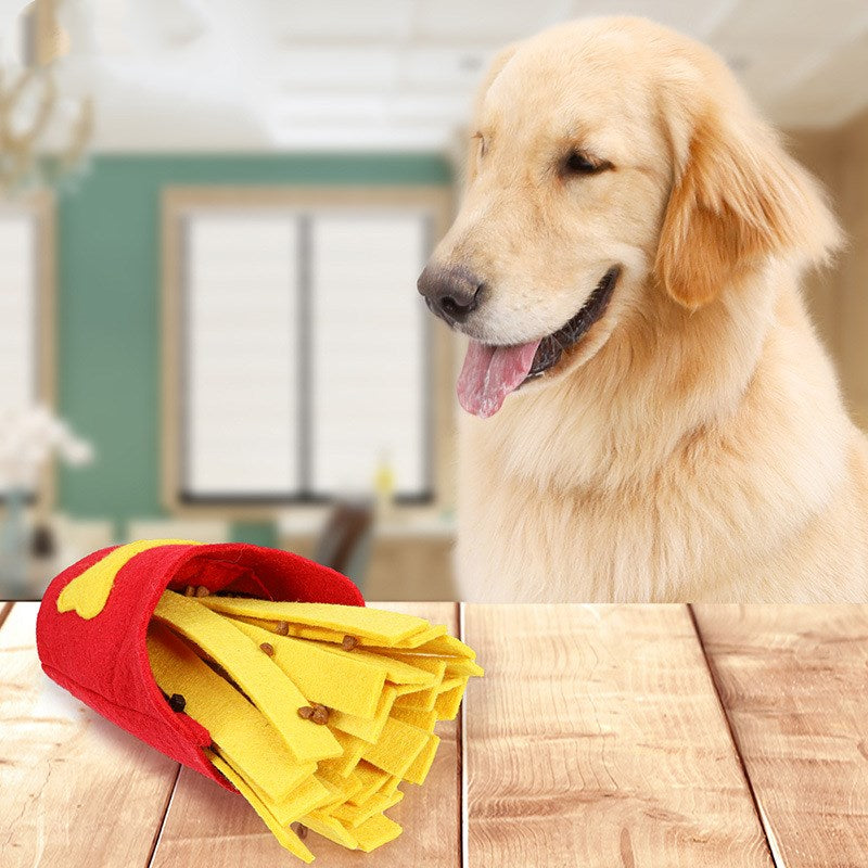 Layered felt fries showing treat-hiding spaces