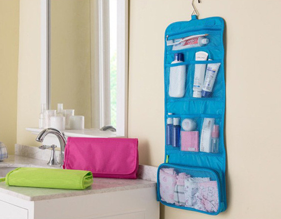 Blue fold-flat hanging travel organiser