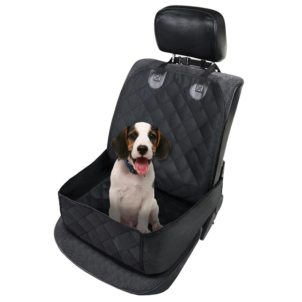 Water-resistant black pet front seat cover in use