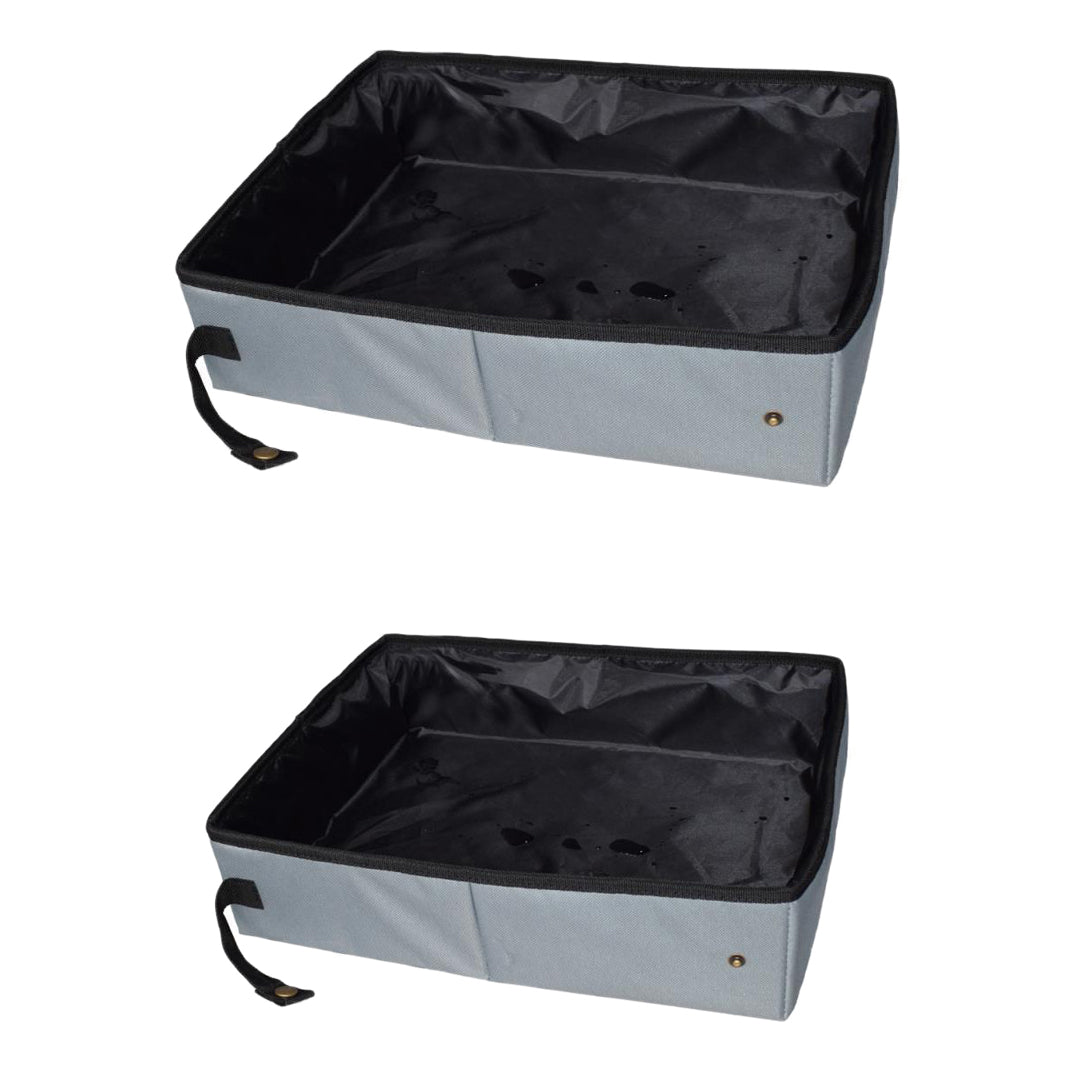 Portable grey foldable travel cat litter tray in small and large sizes