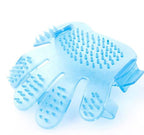 Blue palm-fit pet grooming brush