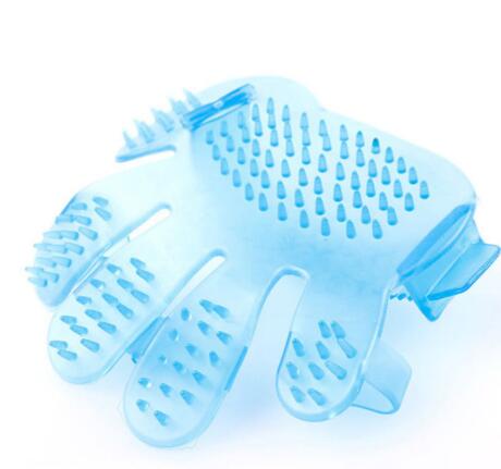 Blue palm-fit pet grooming brush