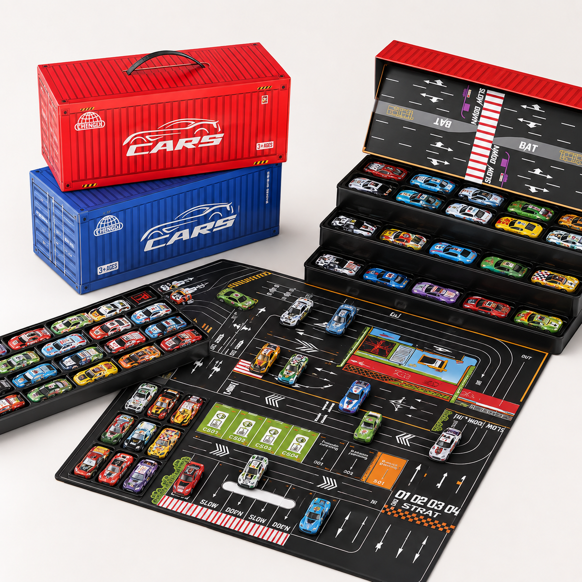 48 Mini Cars with Carry Case & Road Play Mat — product image 1