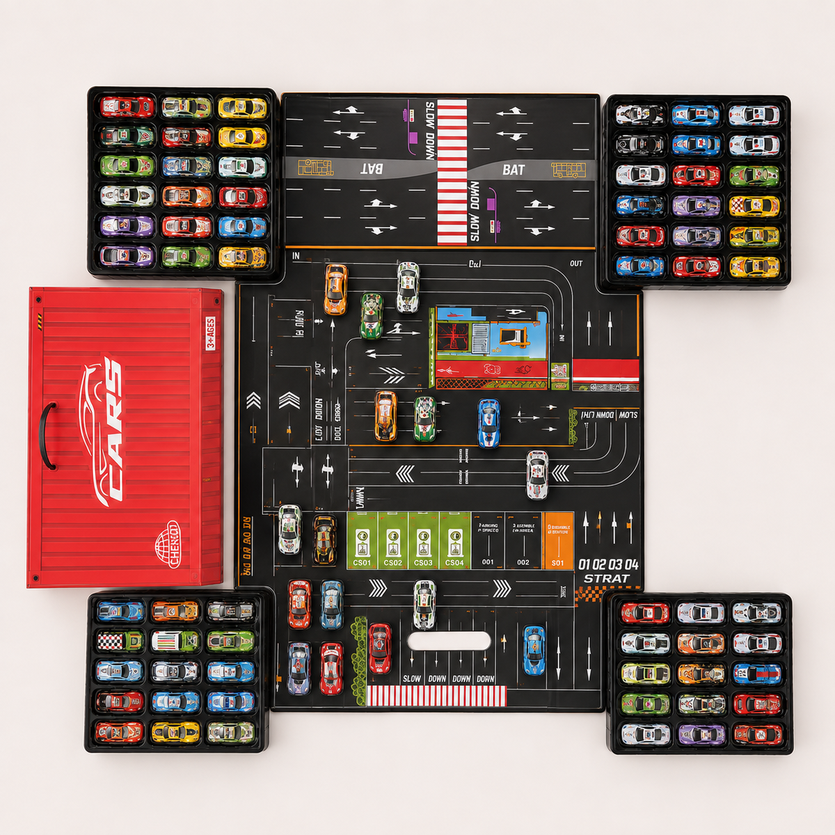 48 Mini Cars with Carry Case & Road Play Mat — Red — product image 4