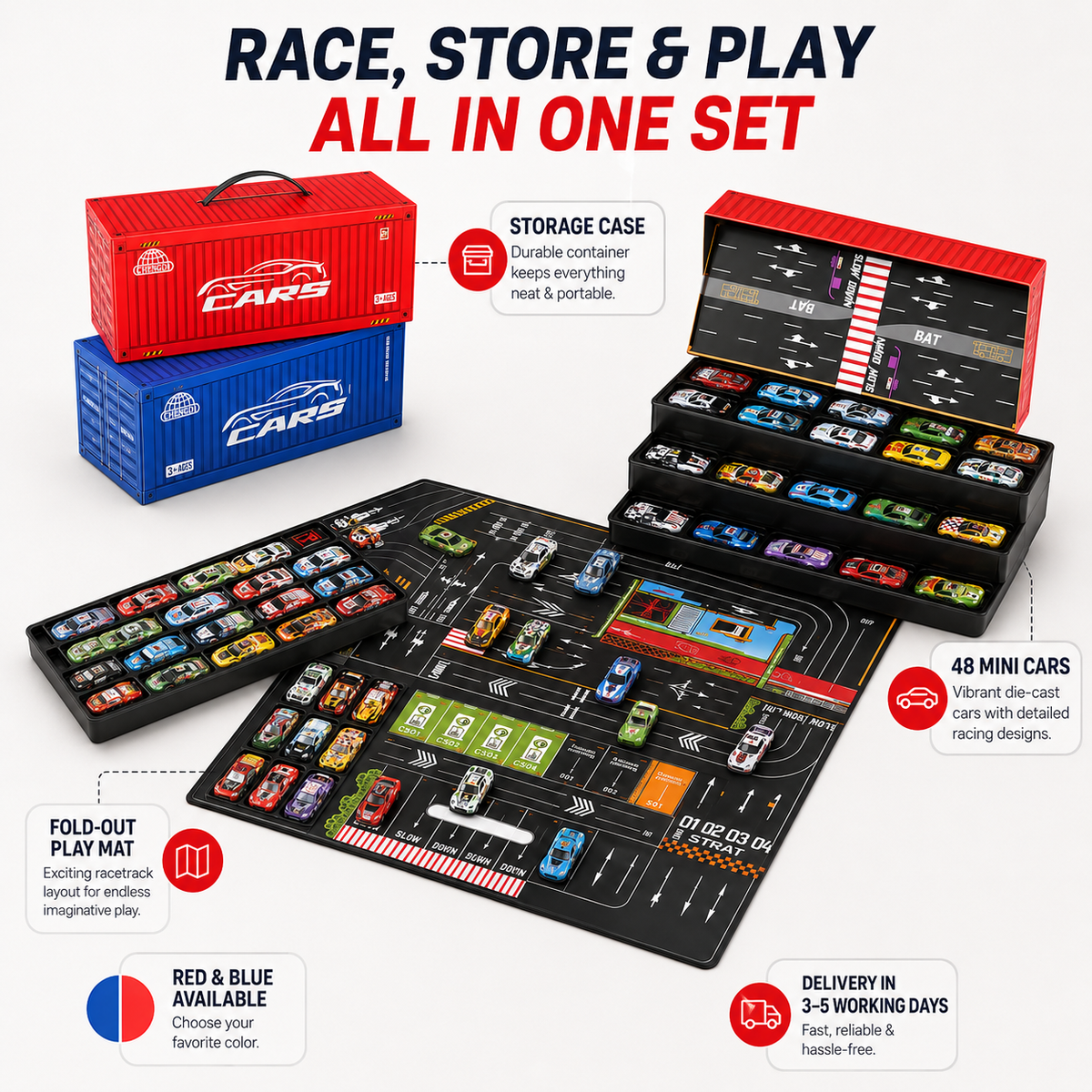 48 Mini Cars with Carry Case & Road Play Mat — product image 6