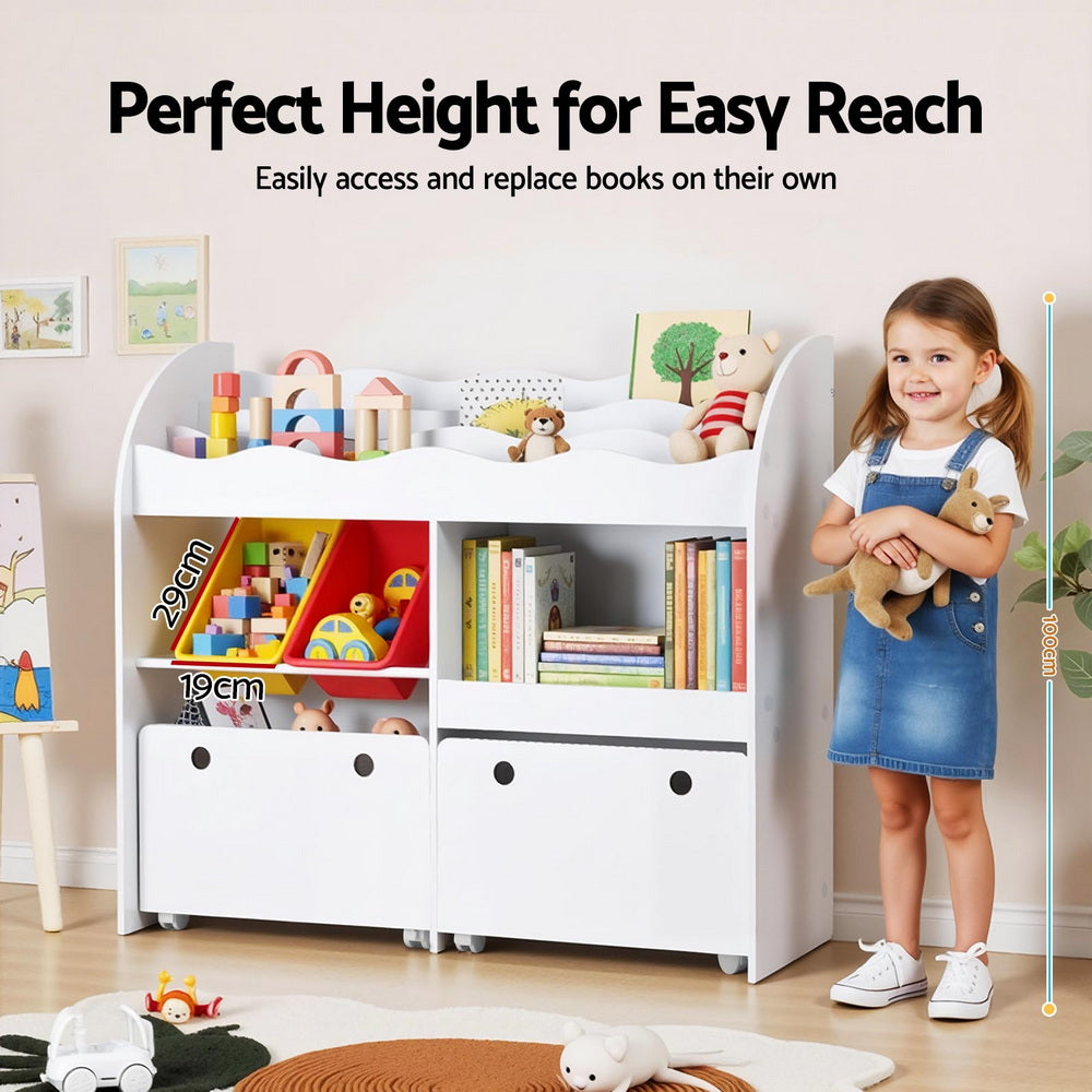 Keezi Kids' Bookshelf & Toy Box — White, 3 Tiers — product image 5