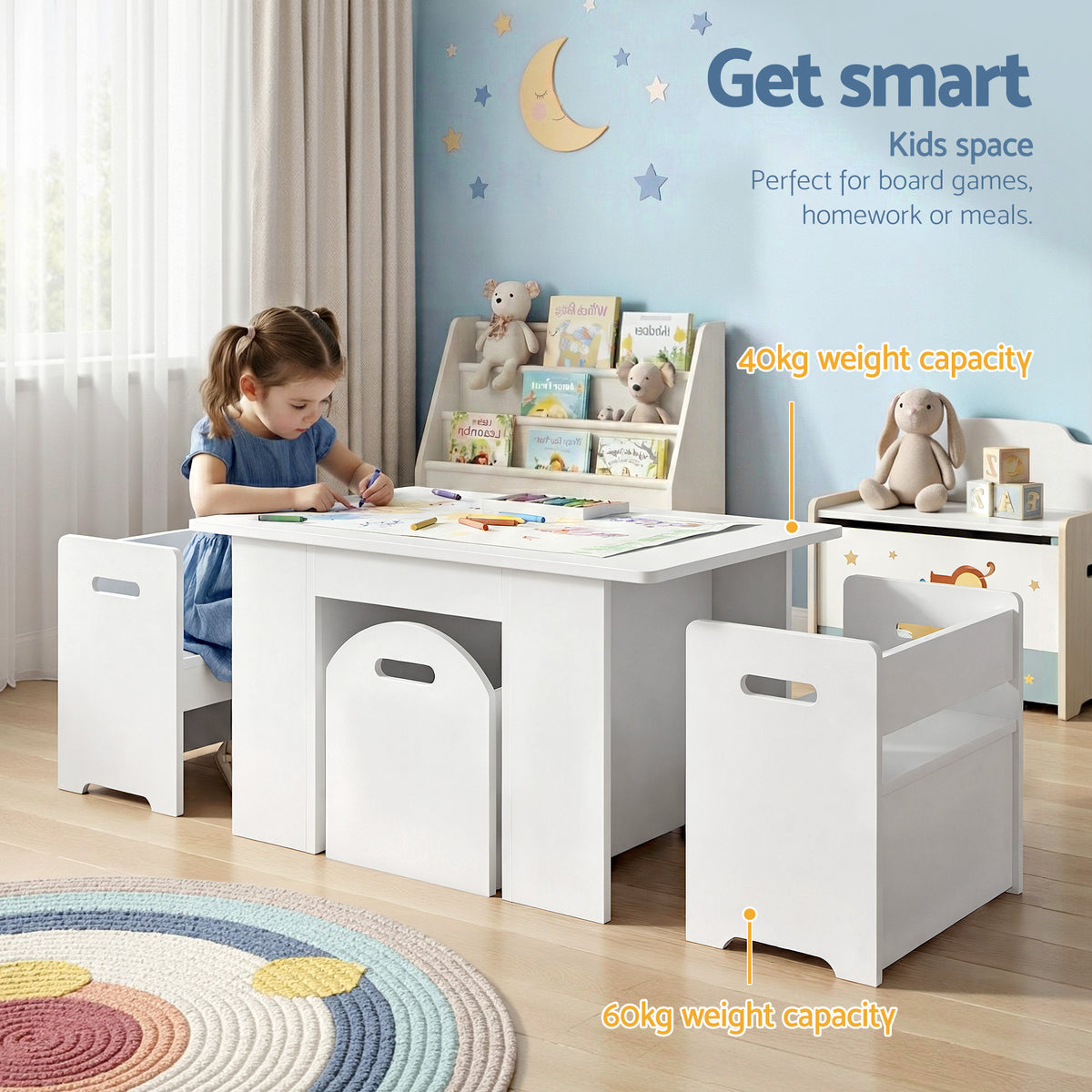 Keezi Kids' Activity Table & Chairs with Storage — 3 Pieces — product image 4