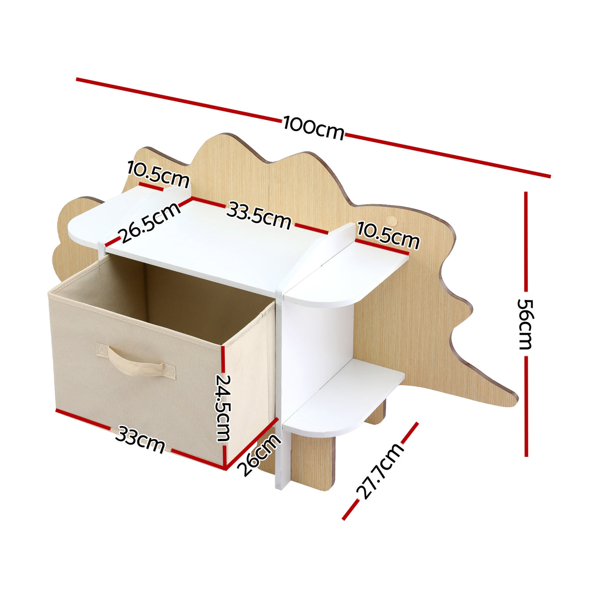 Keezi Dinosaur Bookshelf with Fabric Drawer — 2 Tiers — product image 3