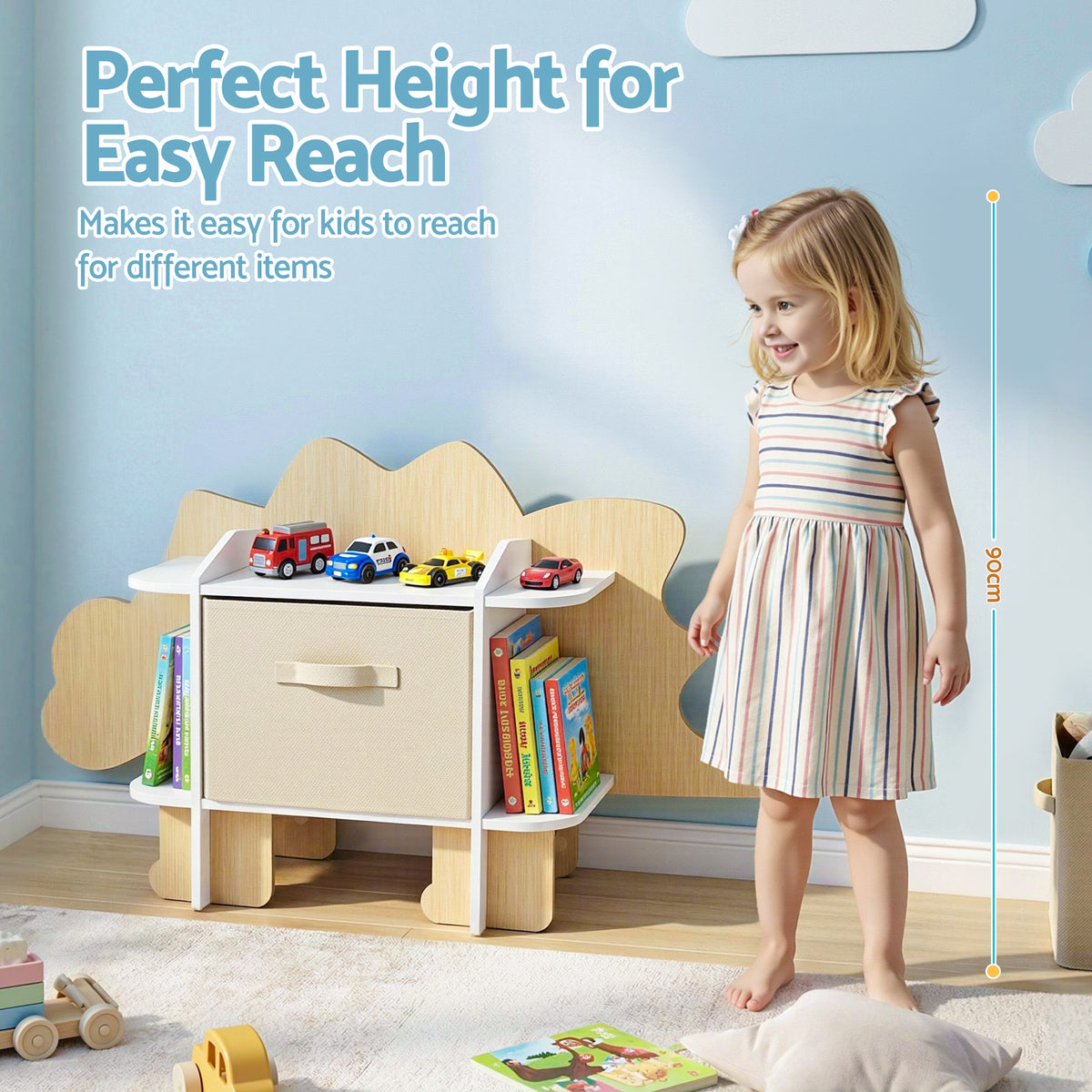 Keezi Dinosaur Bookshelf with Fabric Drawer — 2 Tiers — product image 5