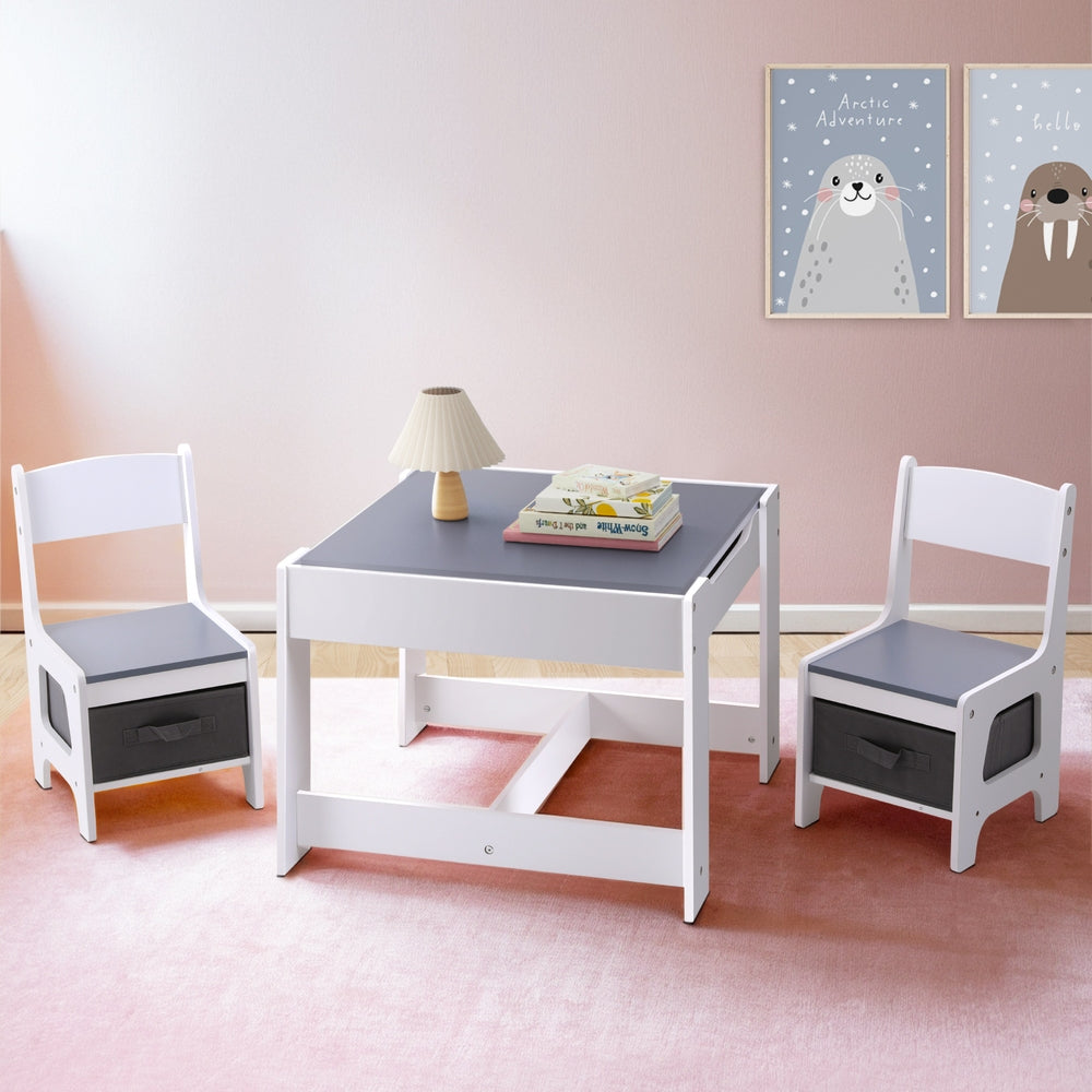 Keezi Chalkboard Activity Table & Chairs — Grey — product image 1