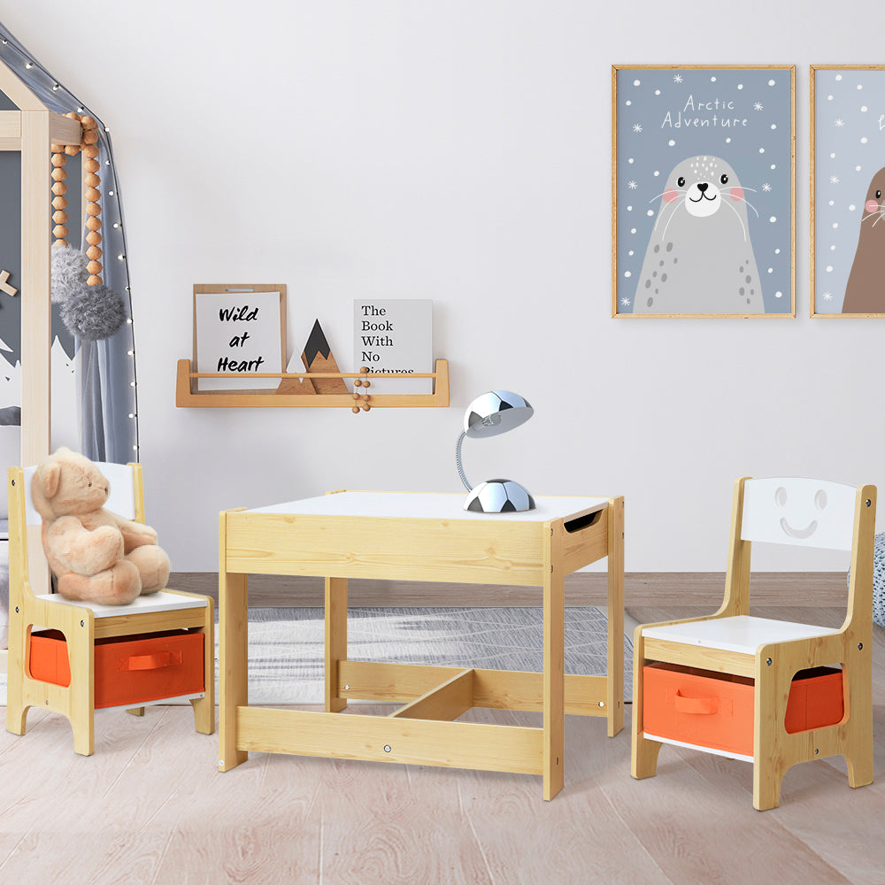 Keezi Chalkboard Table & Chairs with Toy Storage — 3 Pieces — product image 1