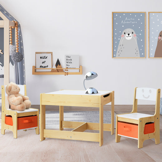 Keezi Chalkboard Table & Chairs with Toy Storage — 3 Pieces