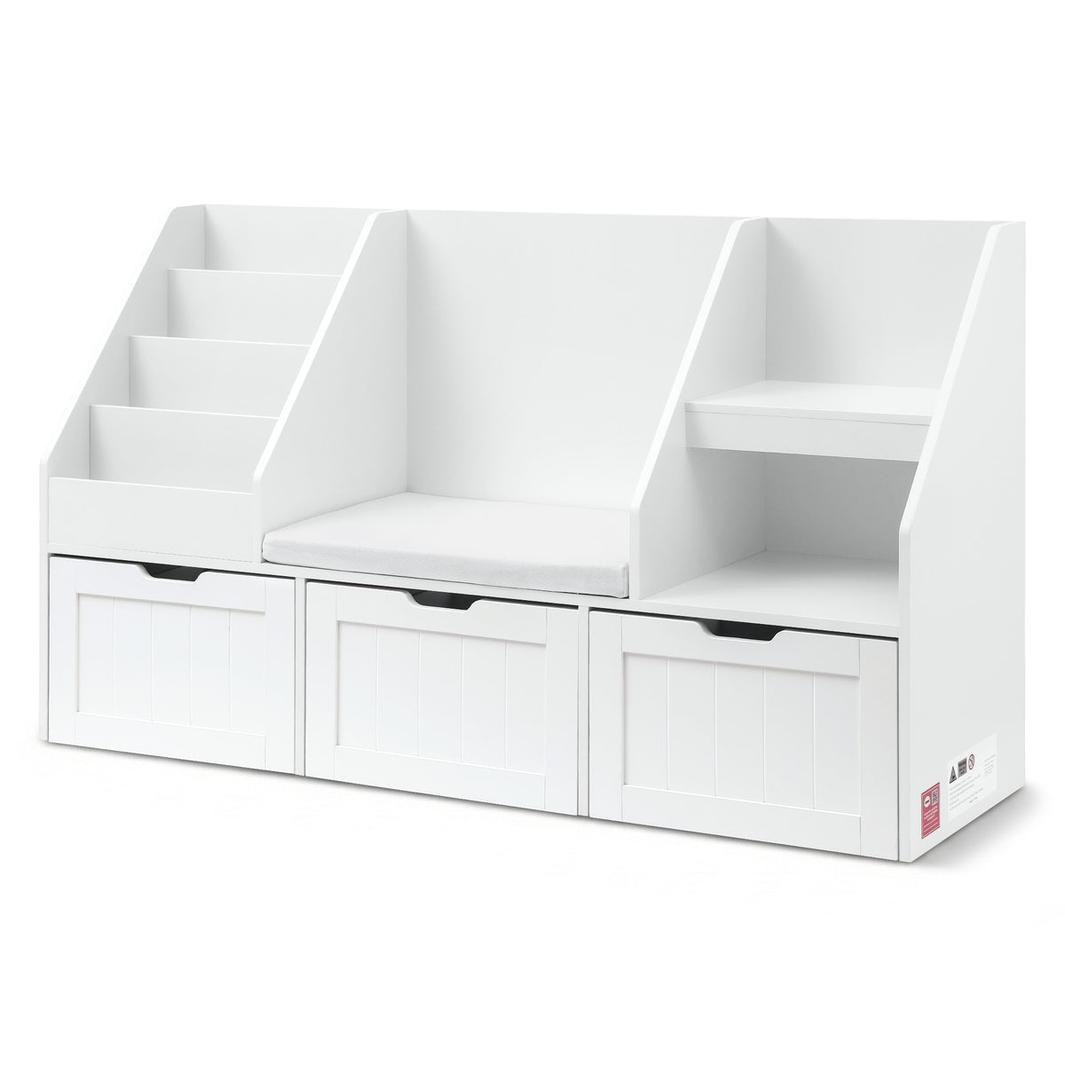 Keezi Kids' Bookshelf, Storage & Bench — White — product image 1