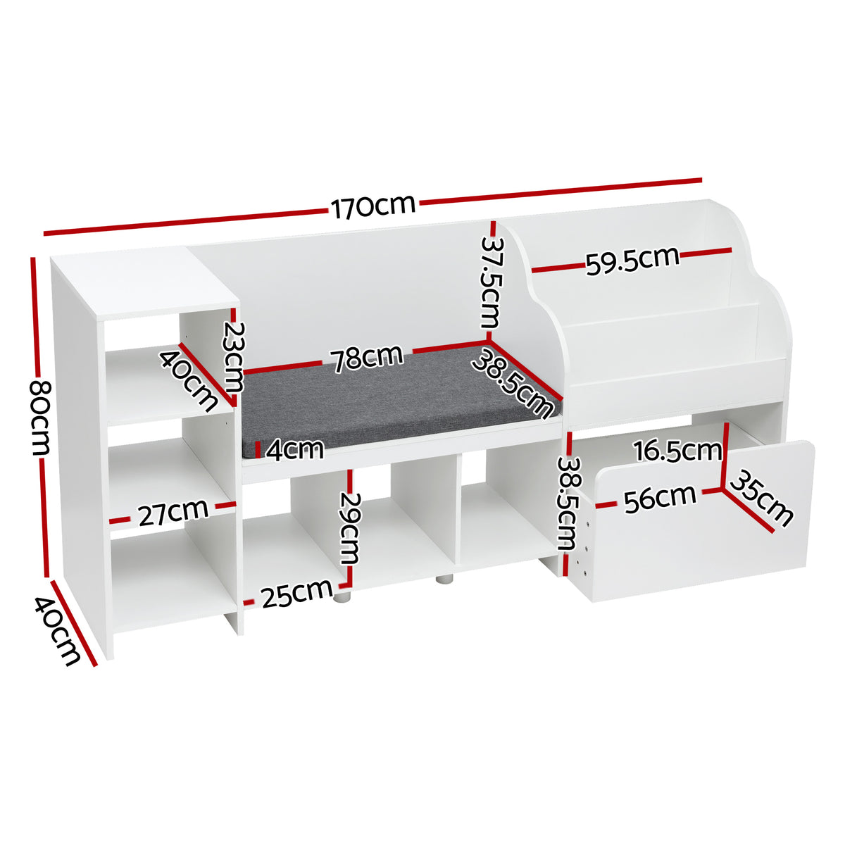 Keezi Kids' Storage Unit & Bench — White, 170 cm — product image 3