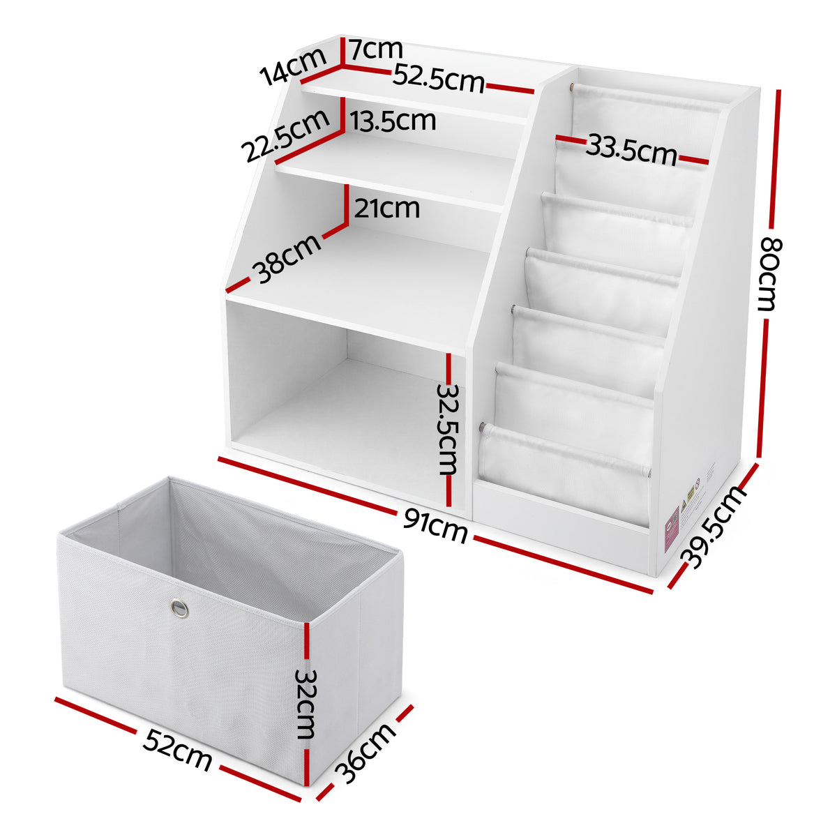 Keezi Kids' Bookshelf with Drawer — White — product image 3