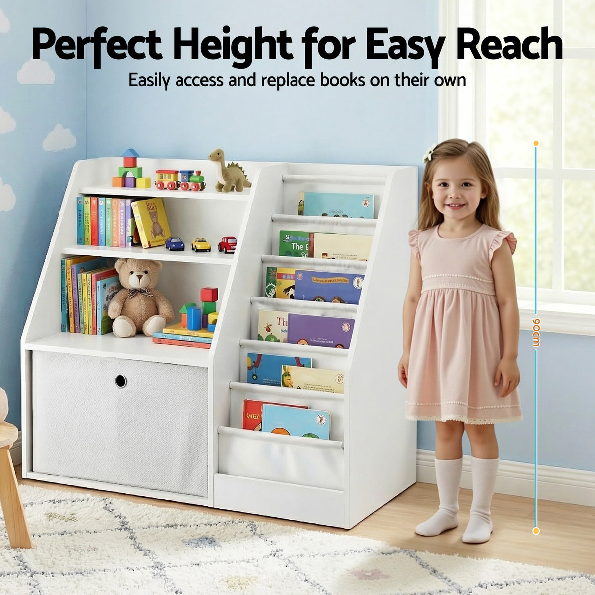 Keezi Kids' Bookshelf with Drawer — White — product image 5