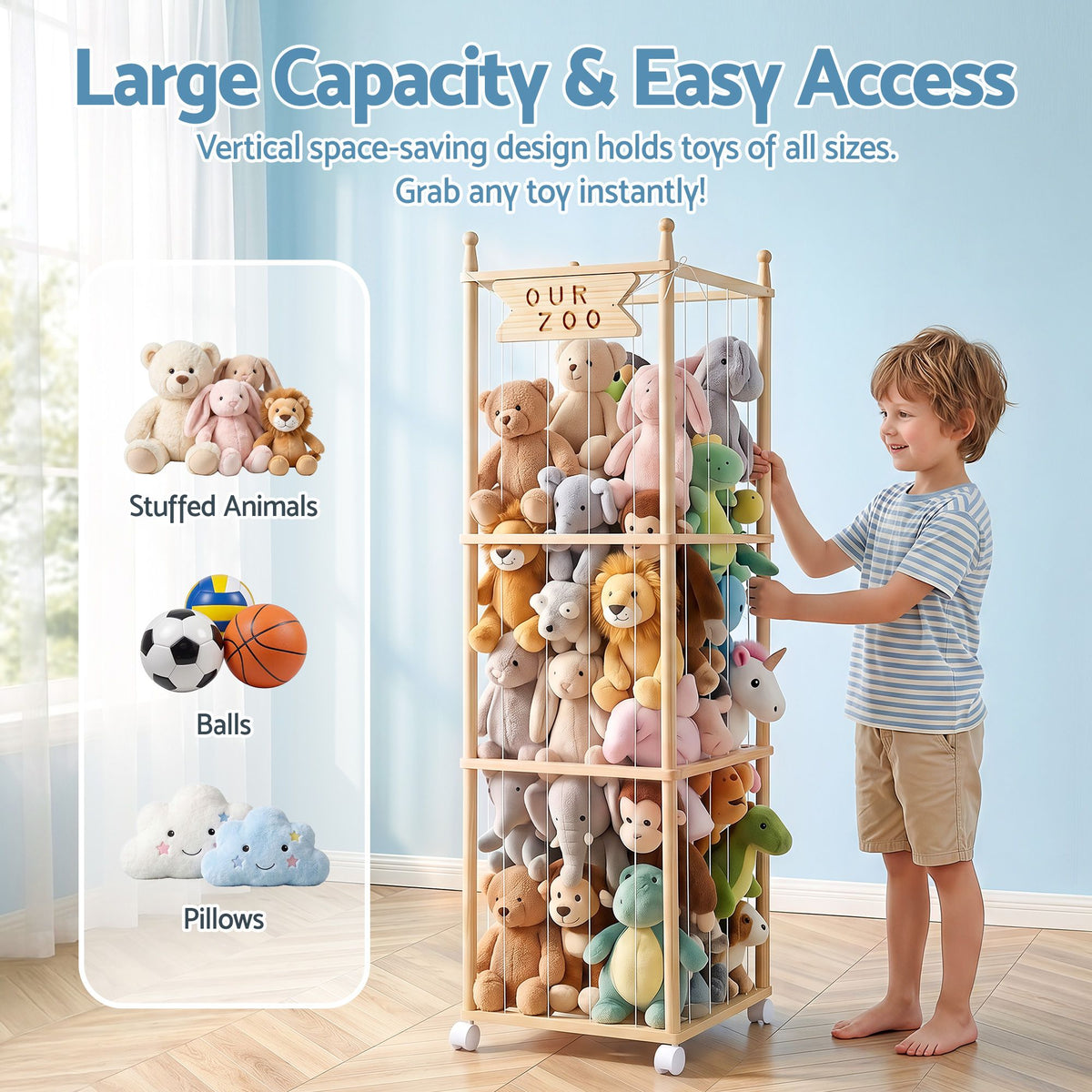 Keezi Mobile Wooden Stuffed Animal Storage Cage — product image 5