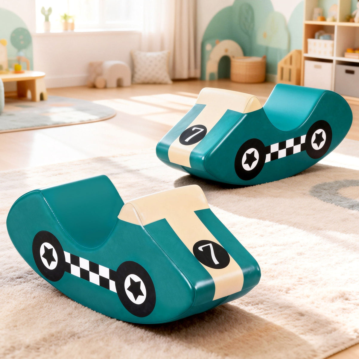 Keezi Foam Car Rocker — Teal Blue