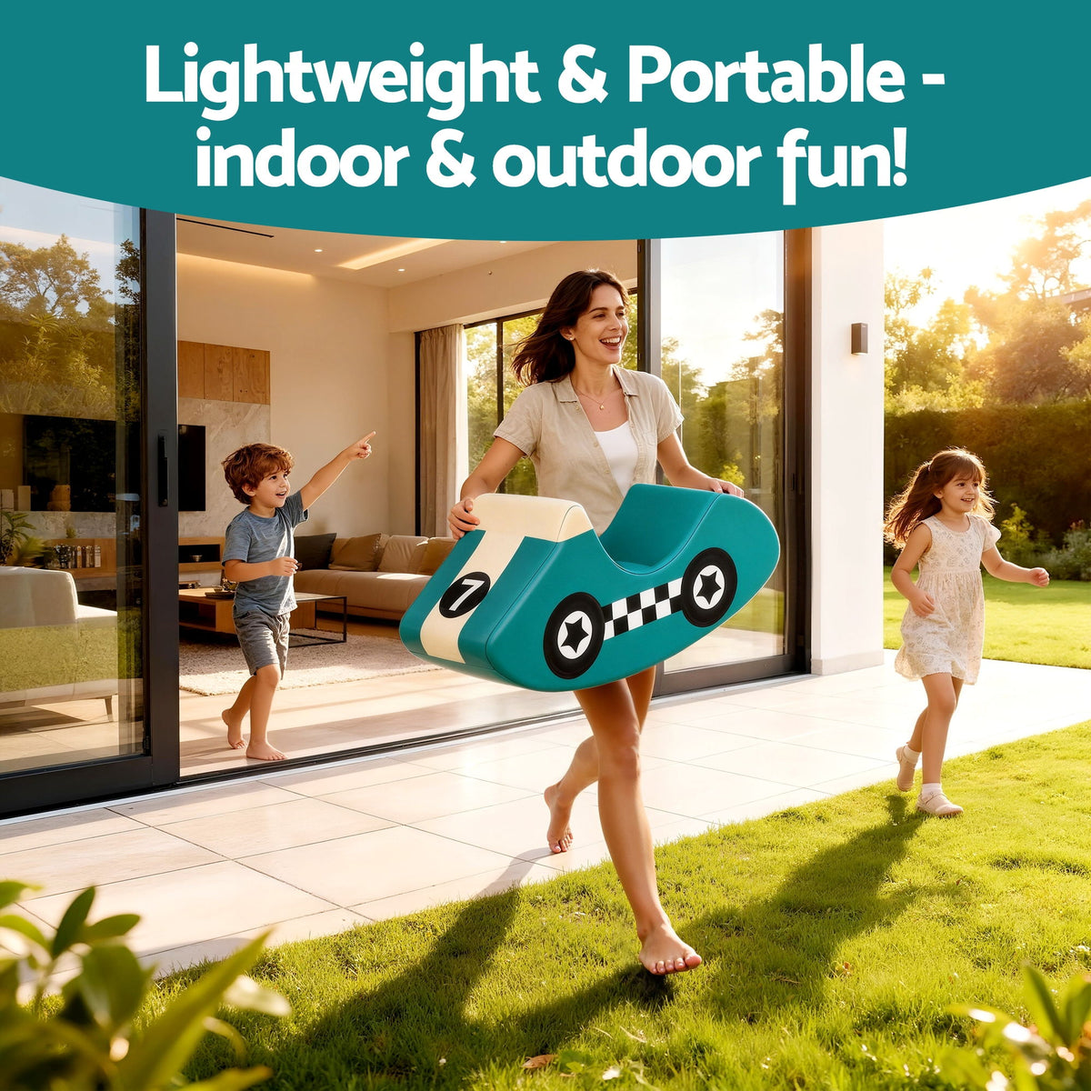 Keezi Foam Car Rocker — Teal Blue