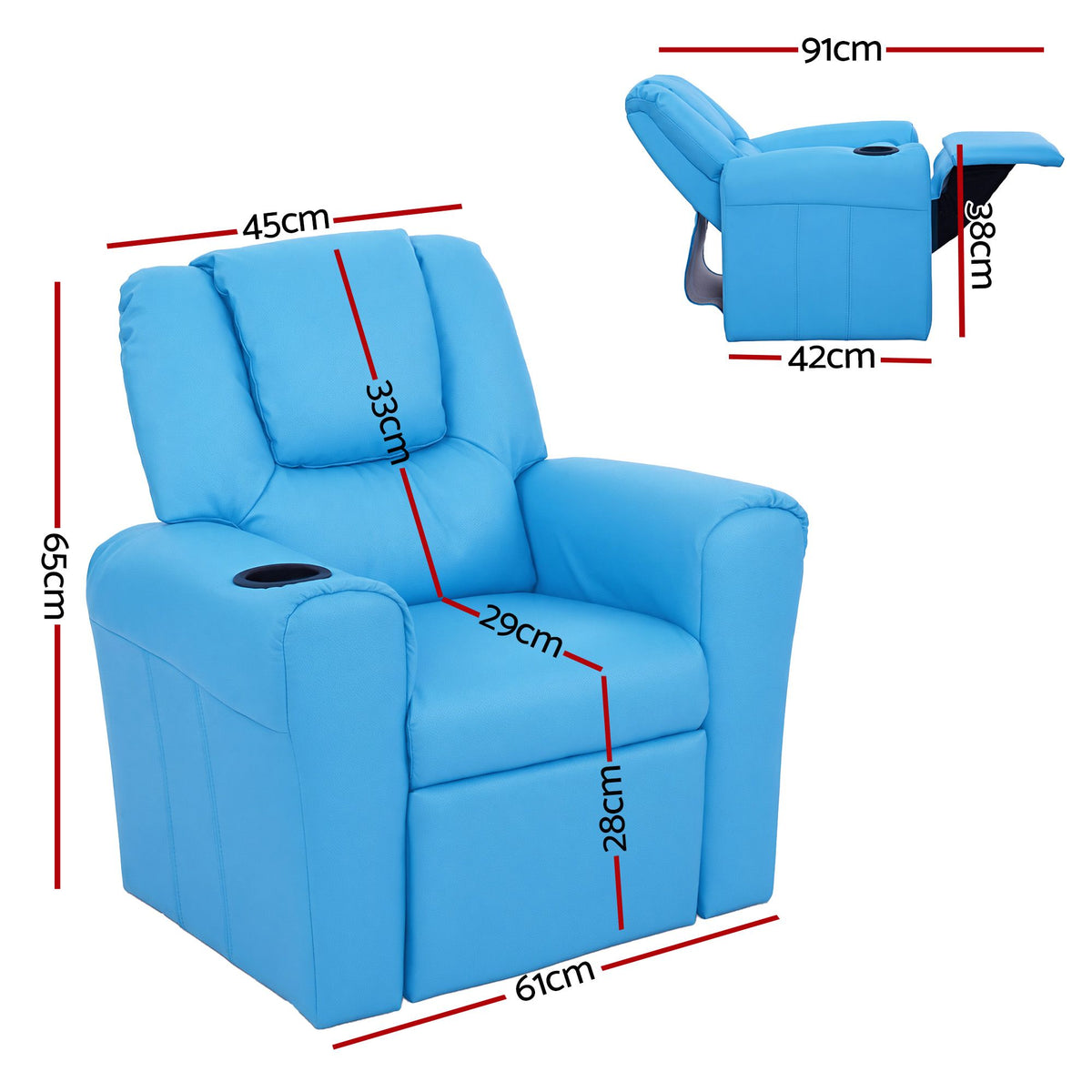 Keezi Kids' PU Leather Recliner — Blue — product image 2