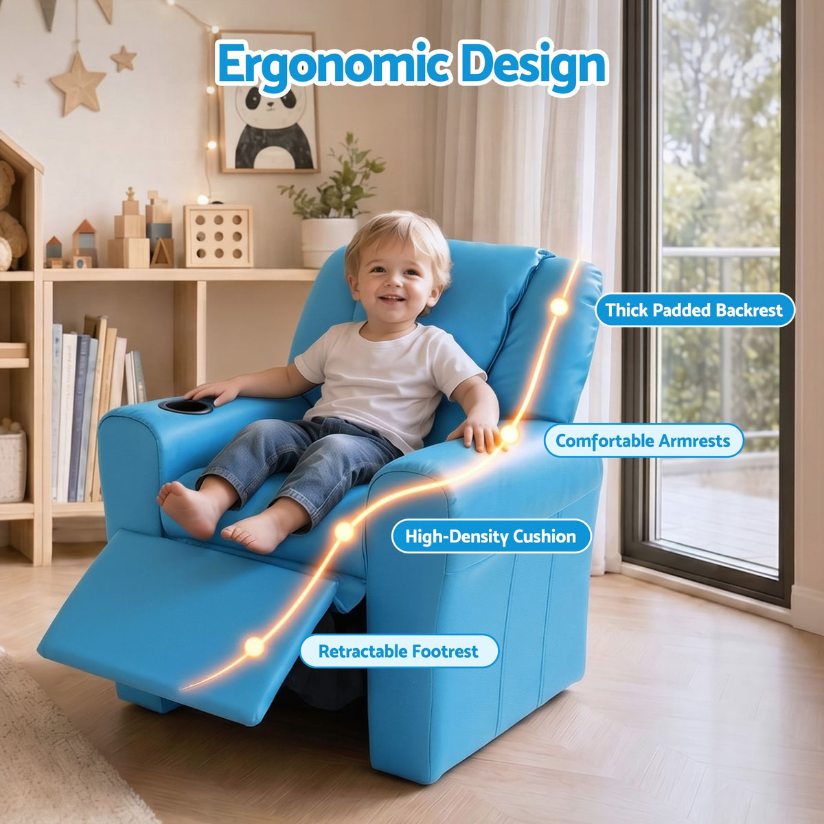 Keezi Kids' PU Leather Recliner — Blue — product image 5