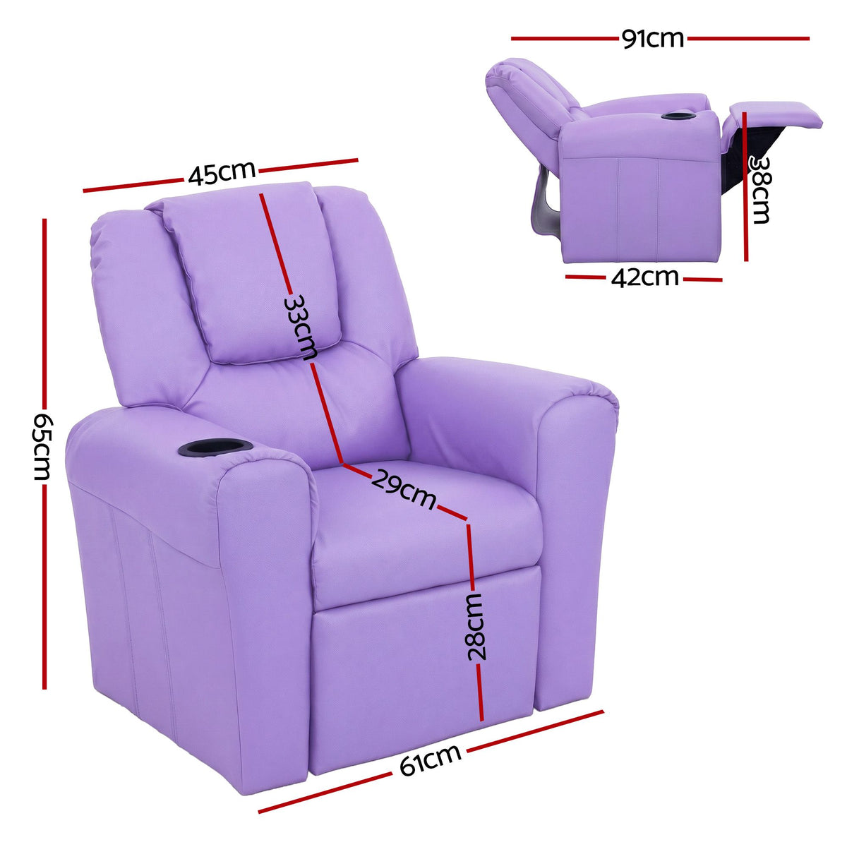 Keezi Kids' PU Leather Recliner — Purple — product image 2