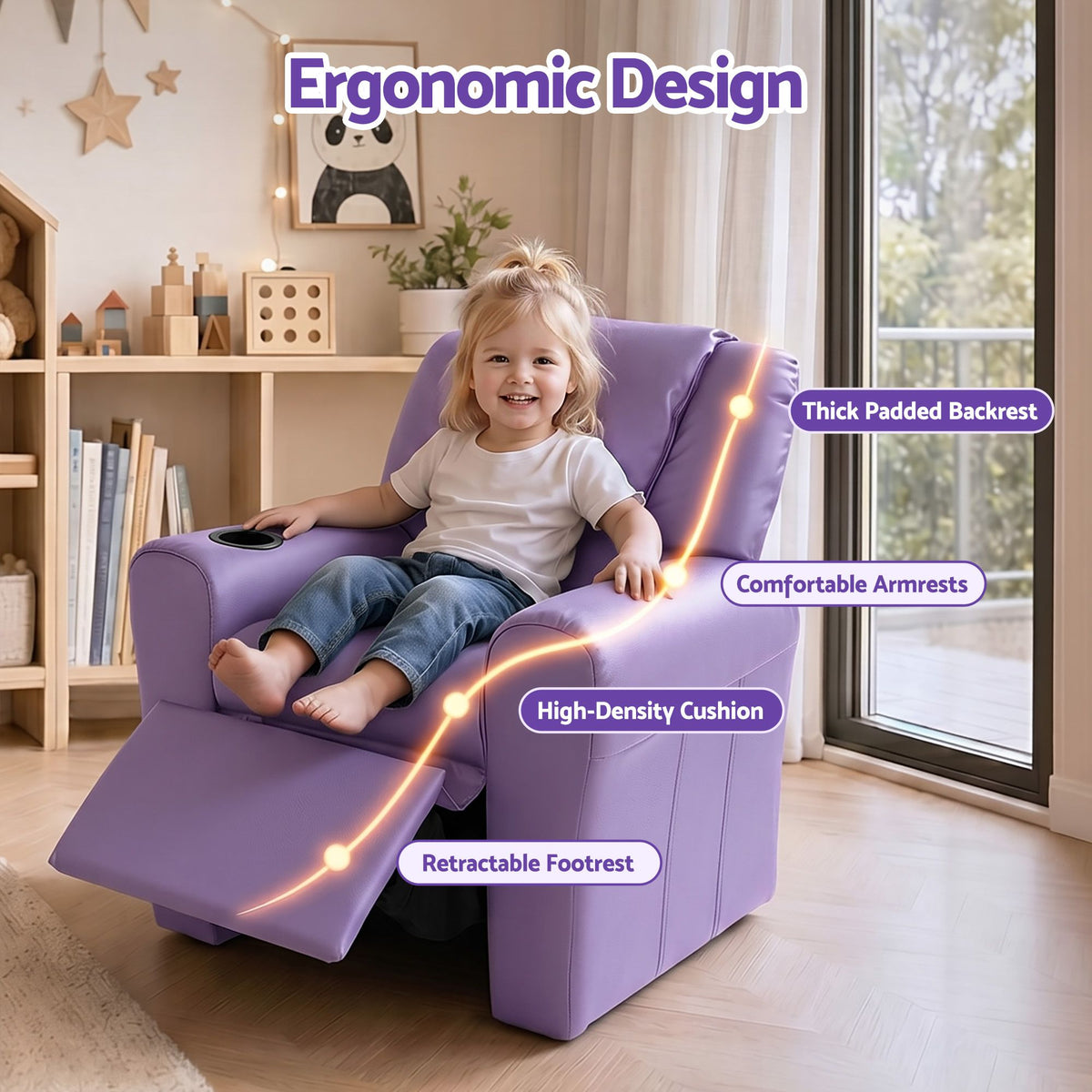 Keezi Kids' PU Leather Recliner — Purple — product image 5