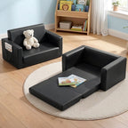 Keezi Kids' 2-Seater Flip-Out Sofa — Black PU Leather — product image 1
