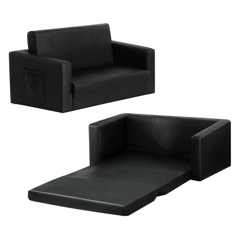 Keezi Kids' 2-Seater Flip-Out Sofa — Black PU Leather — product image 2