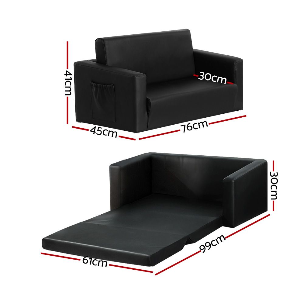 Keezi Kids' 2-Seater Flip-Out Sofa — Black PU Leather — product image 3