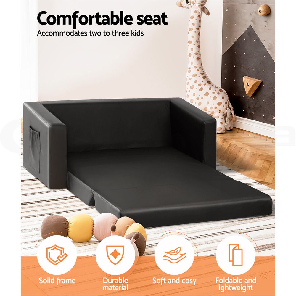 Keezi Kids' 2-Seater Flip-Out Sofa — Black PU Leather — product image 5