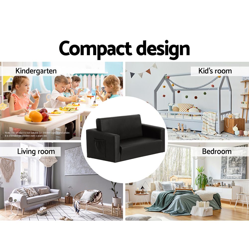 Keezi Kids' 2-Seater Flip-Out Sofa — Black PU Leather — product image 7