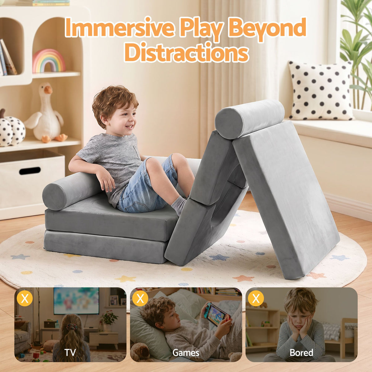 Keezi Modular Play Sofa — Grey, 12 Pieces — product image 4
