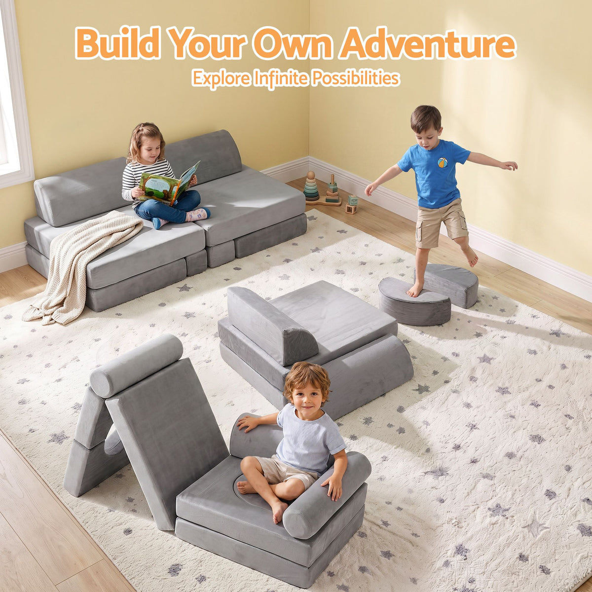 Keezi Modular Play Sofa — Grey, 12 Pieces — product image 6