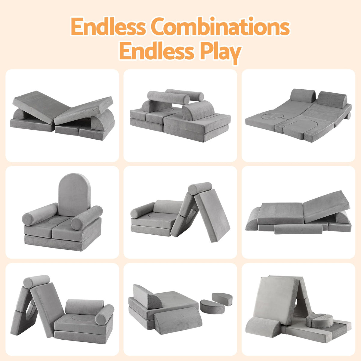 Keezi Modular Play Sofa — Grey, 12 Pieces — product image 7