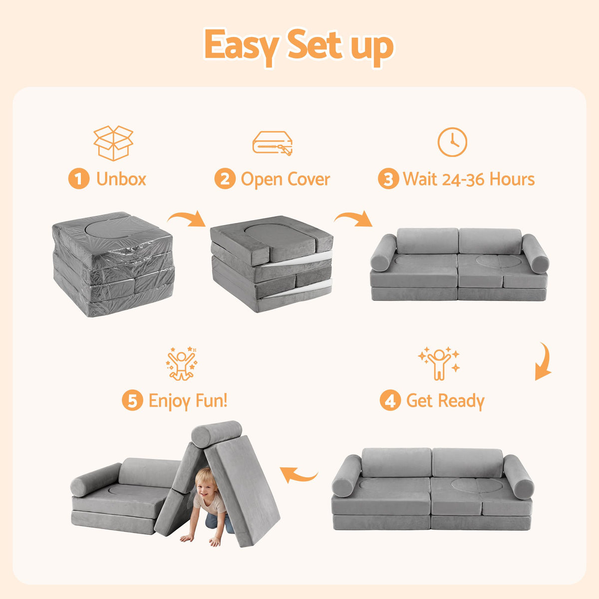 Keezi Modular Play Sofa — Grey, 12 Pieces — product image 8