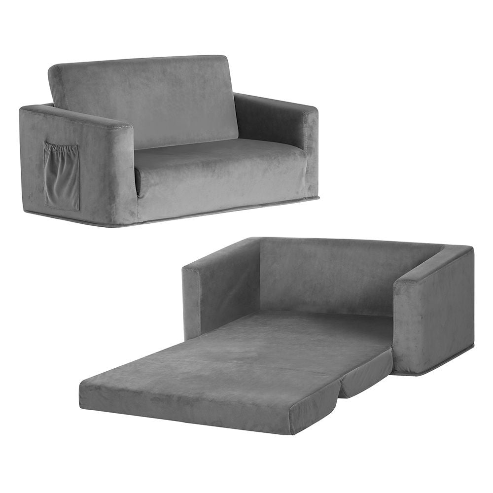 Keezi Kids' 2-Seater Flip-Out Sofa — Grey Velvet — product image 2