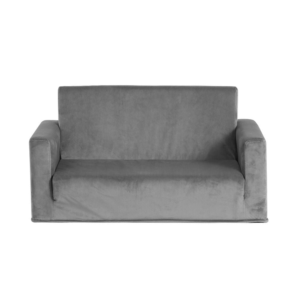 Keezi Kids' 2-Seater Flip-Out Sofa — Grey Velvet — product image 4