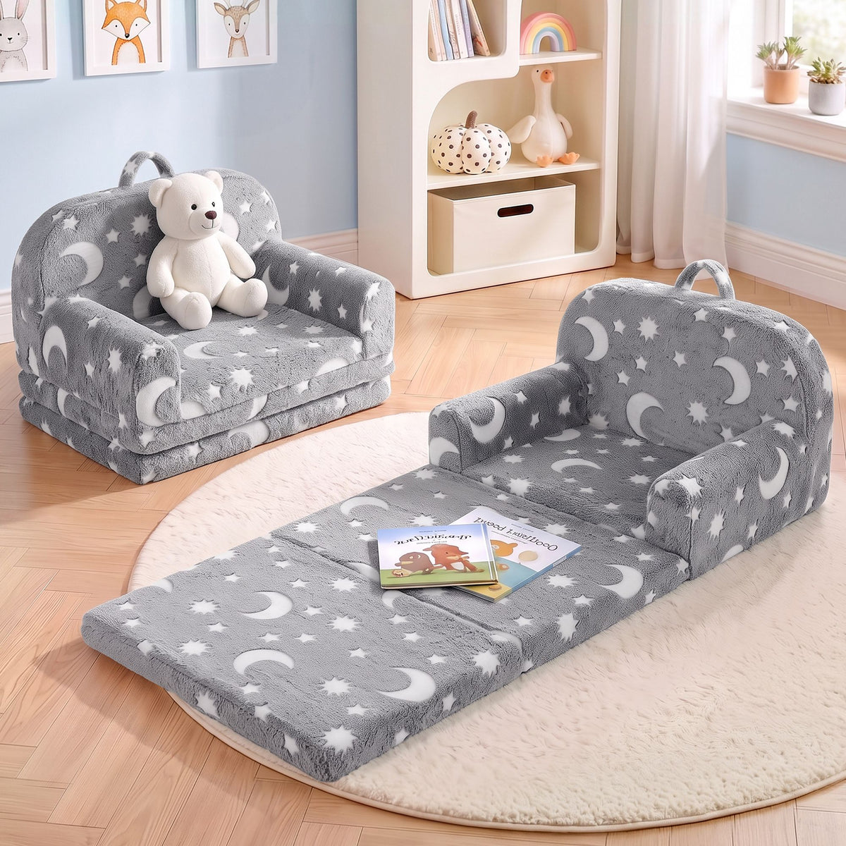 Keezi Kids 2-in-1 Fold Out Sofa Bed with Removable Washable Cover, Carry Handle, Storage Pocket — product image 1