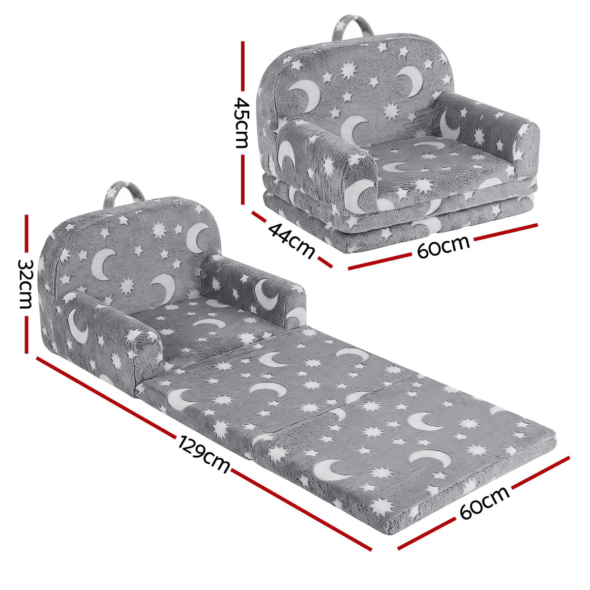Keezi Kids 2-in-1 Fold Out Sofa Bed with Removable Washable Cover, Carry Handle, Storage Pocket — product image 3