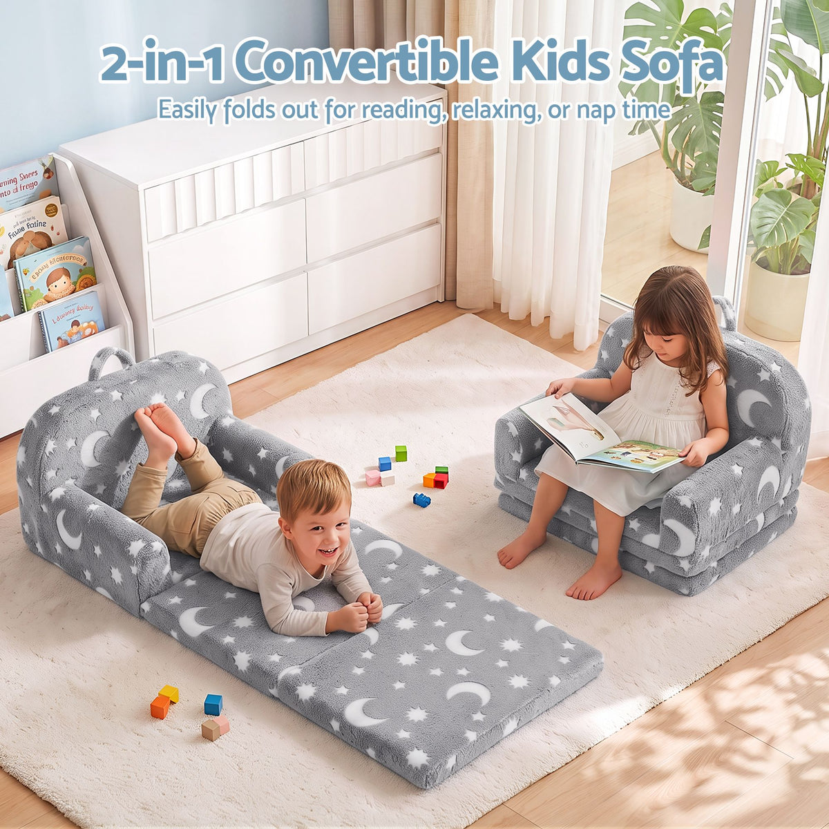 Keezi Kids 2-in-1 Fold Out Sofa Bed with Removable Washable Cover, Carry Handle, Storage Pocket — product image 5