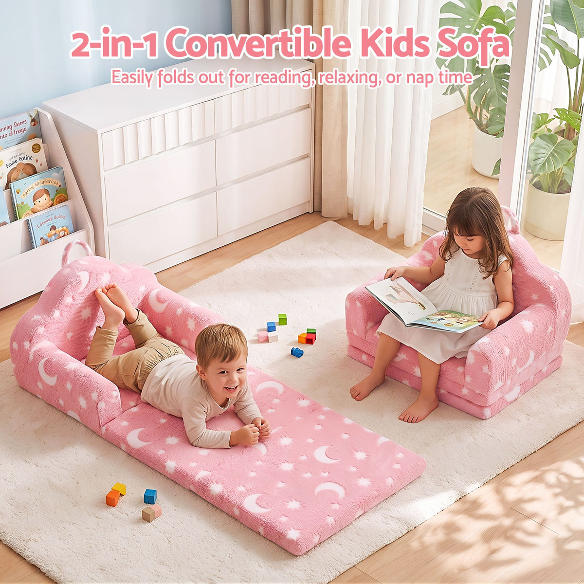Keezi Kids 2-in-1 Fold Out Sofa Bed with Removable Washable Cover, Carry Handle, Storage Pocket — product image 5