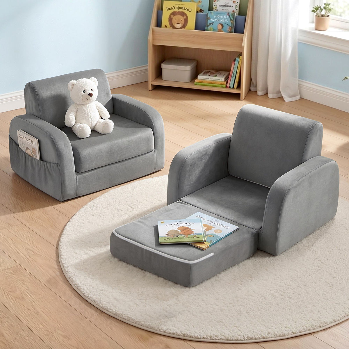 Keezi Kids' Flip-Out Sofa — Grey — product image 1