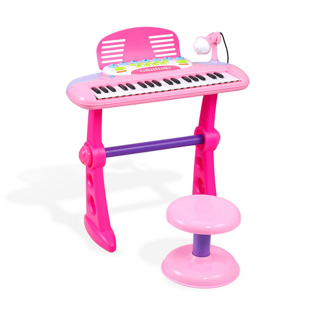 Keezi 37-Key Kids Keyboard with Stool & Microphone — Pink