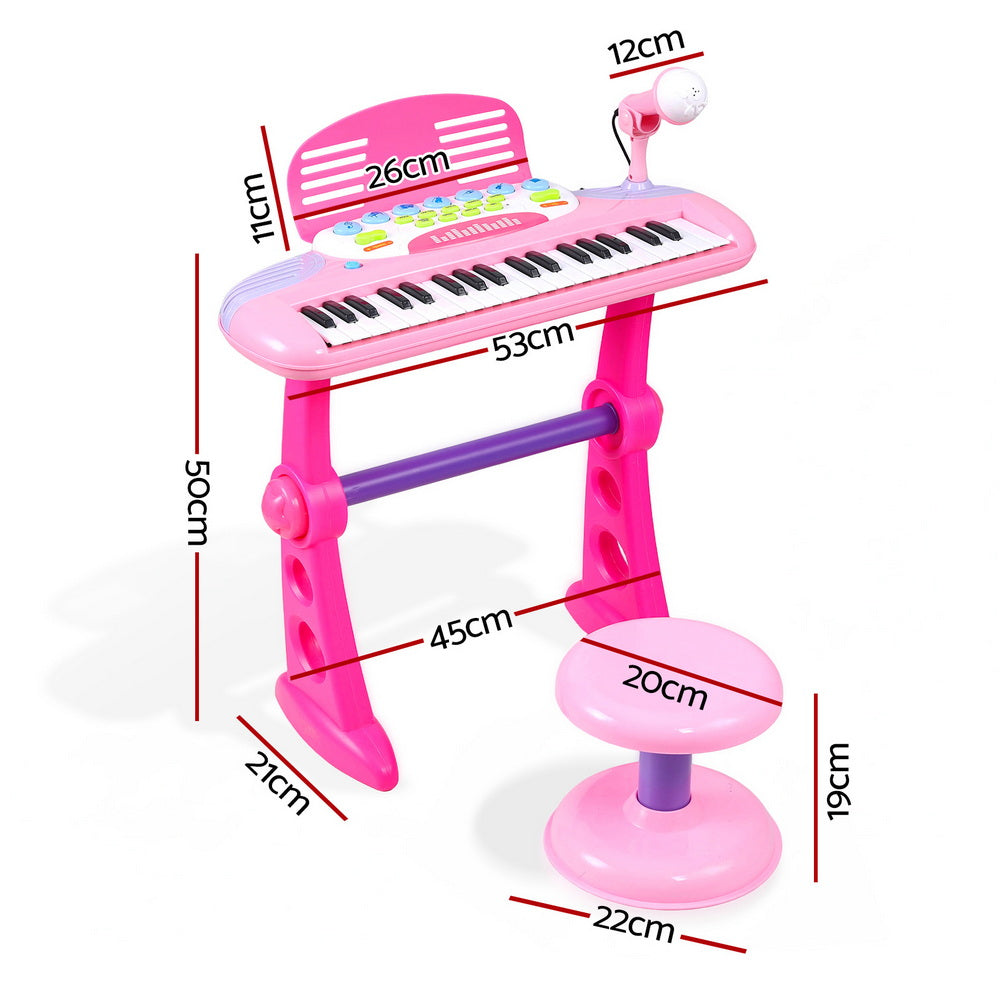 Keezi 37-Key Kids Keyboard with Stool & Microphone — Pink