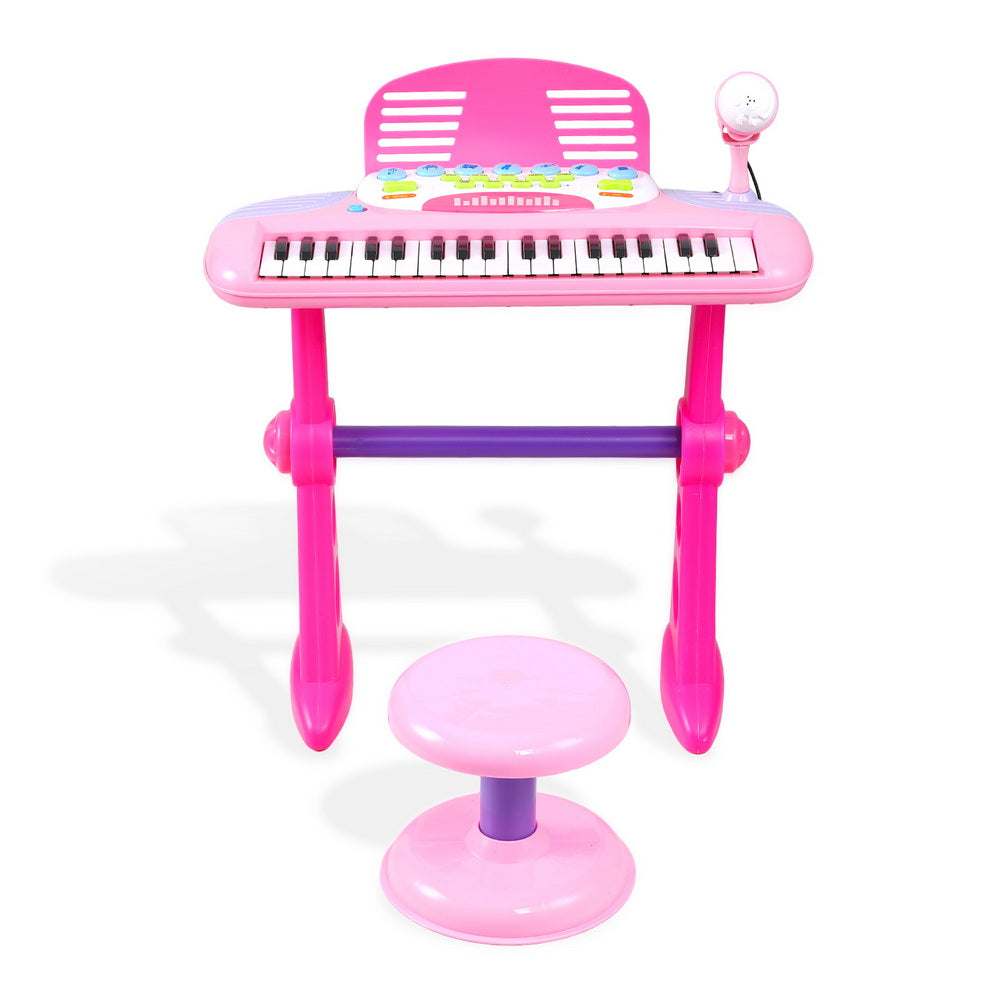 Keezi 37-Key Kids Keyboard with Stool & Microphone — Pink