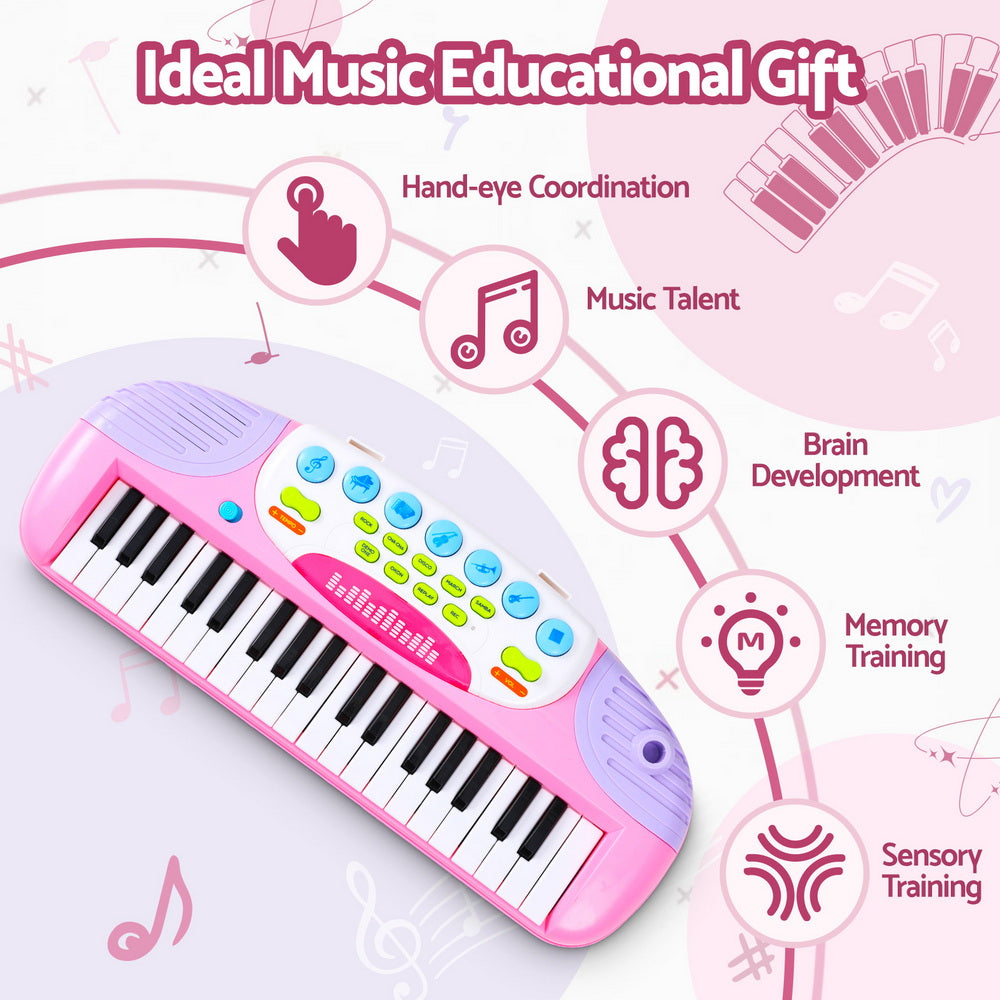 Keezi 37-Key Kids Keyboard with Stool & Microphone — Pink