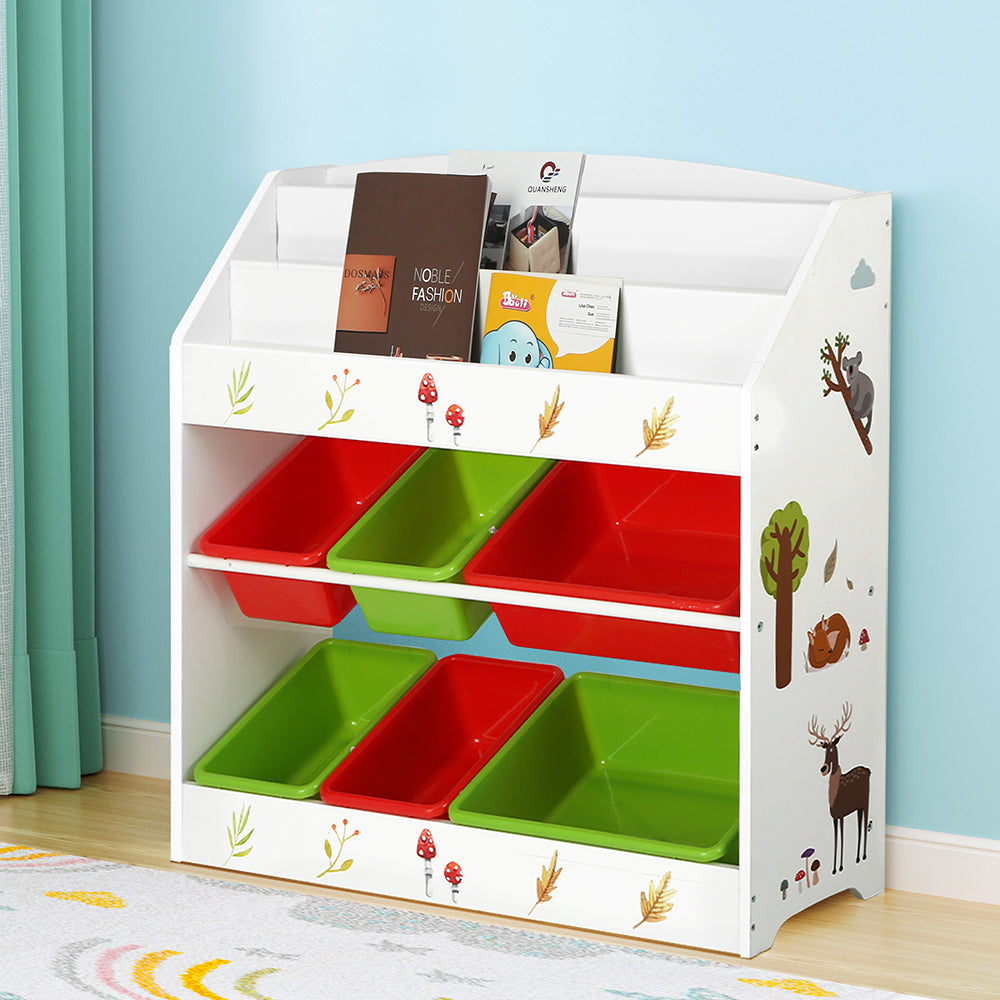 Keezi Kids' Bookshelf & Toy Organiser — 3 Tiers, 6 Bins — product image 1