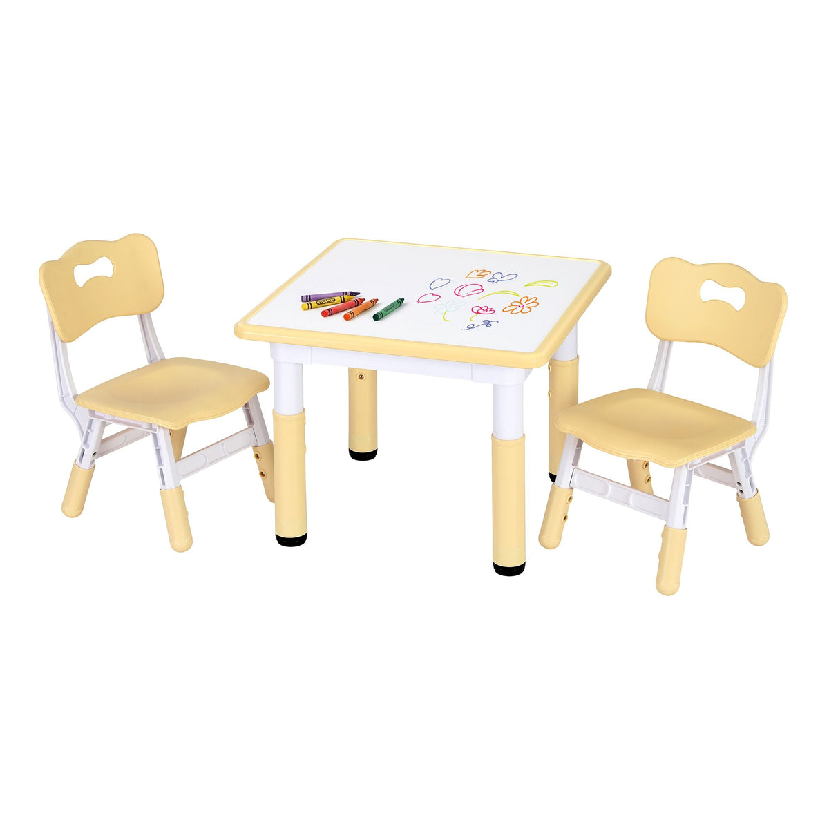 Keezi Kids Table and 2 Chairs Set Height Adjustable Toddler Desk and Chair Set for Ages 3-8 – Yellow — product image 1